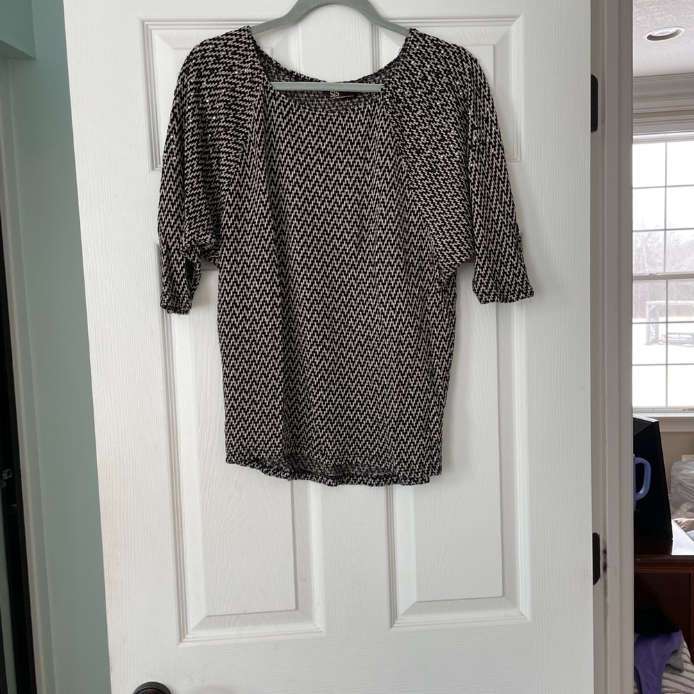 SJS Black and Beige Patterned Lightweight Sweater XL